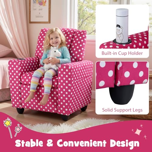 Image of GLACER Kids Recliner with Cup Holder, Velvet Toddler Lounge Chair (Red) | Baby Recliner w /Adjustable Backrest & Footrest, Spring Seat Cushion, Push Back Toddler Sofa for Ages 3+, Supports 150 lbs