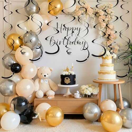 Image of 24 PCS Black Hanging Swirl, Sparkle Ceiling Hanging Decorations, Plastic Streamer Party Decorations with Double-Swirls and Single-Swirls for Birthday Decorations, Graduation,Halloween