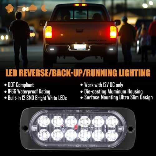 At-Haihan CA-DOT-12T-P Pack Of 2 Aluminum Housing Clear Lens White Led Reverse Backup Running Lights thumb #1