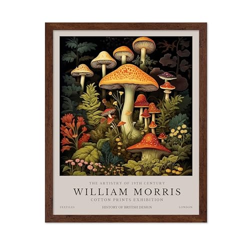 Poster Master William Morris Poster - Mushrooms Print - Flower Art - Farmhouse Illustration - Floral Illustration - Aesthetic Piece - Office or Living Room Decor - 11x14 Brown Framed