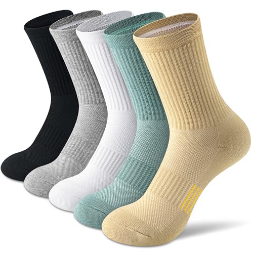 Gonii Performance Cushioned Crew Socks for Running and Hiking - Anti-Blister Arch Support Athletic Socks for Women 5 Pairs