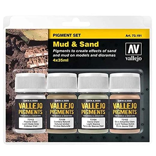 Vallejo 73191 Pigmentos - Colores Acrílicos, Barro y Arena, 35 ml, 4 uds