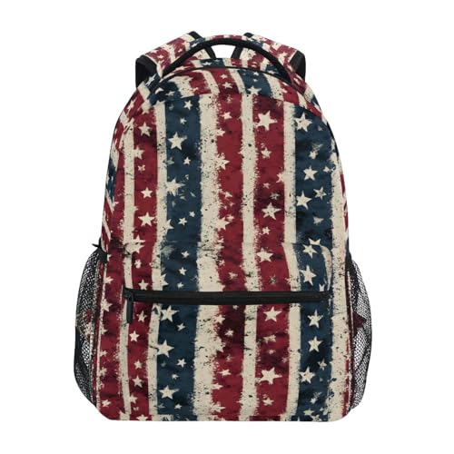 Retro Striped Star American Flag Backpack for School Boys Girls Adults Kids Bookbag Laptop Bag 15L