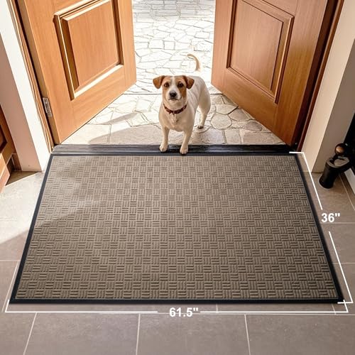 Mibao Front Door Mat, Heavy Duty Durable Welcome Mat for Outdoor Indoor, Dirt Trapper Waterproof Super Absorbent Door Mat for Entryway Outside Patio Porch,61.5" x 36", Beige