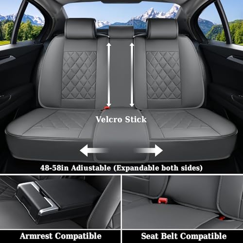 Image of Coverado Car Seat Covers Full Set, Luxury Faux Leather Seat Covers for Cars, Waterproof Car Seat Protector, Gray Car Seat Cover, Universal Automotive Seat Covers Fit for Most Sedan SUV Trucks