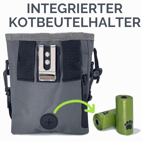 TRIPOLACO Leckerlitasche für Hunde - Großer Leckerlibeutel für Hunde mit Mehreren Taschen, Kotbeutelspender & Handyfach, 3 Tragevarianten - Idealer Futterbeutel Hundetraining & Spaziergänge