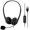 PC Laptop USB Headsets with Microphone Mic,Computer Wired Office Work Headphones (black slender)