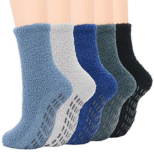 Zando Fuzzy Socks for Women Non Skid Warm Socks Winter Grip Socks Non Slip Cozy Socks Home Indoor Fluffy Socks Super Soft Sleeping Socks Athletic Fuzzy Socks for Grils E 5/Dark Solid One Size