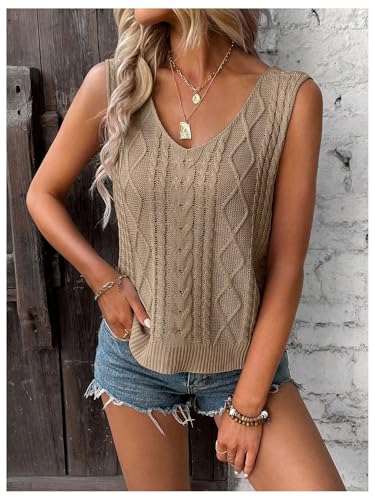 SOLY HUX Women's V Neck Sweater Vest Sleeveless Summer Casual Shirts Knit Tank Top2