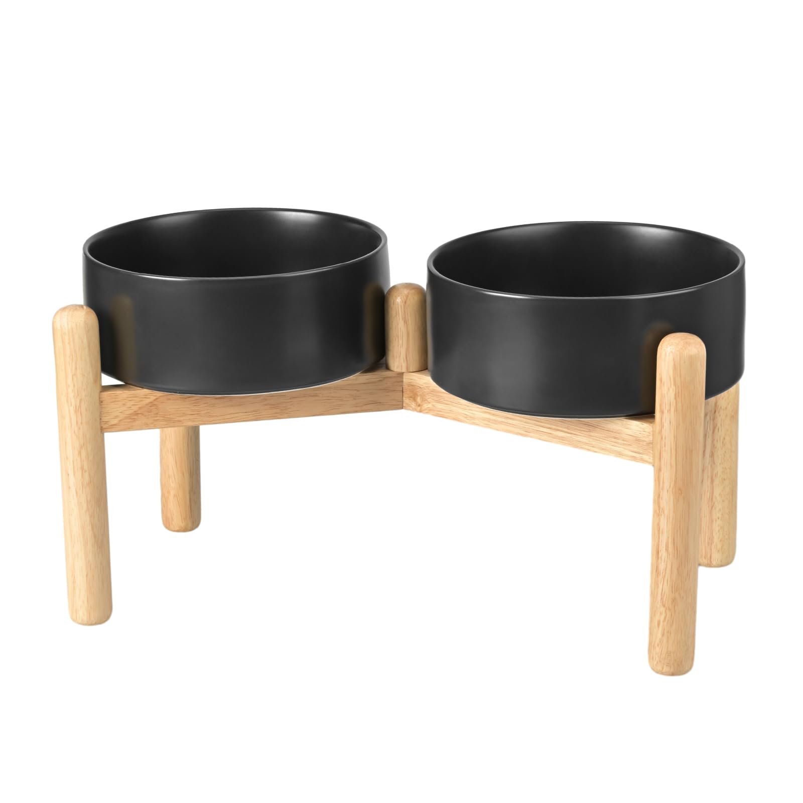 SPUNKYJUNKY Gamelle surélevée en céramique avec support en bois pour chien de taille moyenne et grande - Gamelle d'alimentation et d'eau pour animaux domestiques (double gamelles de 1,70 g, noir)