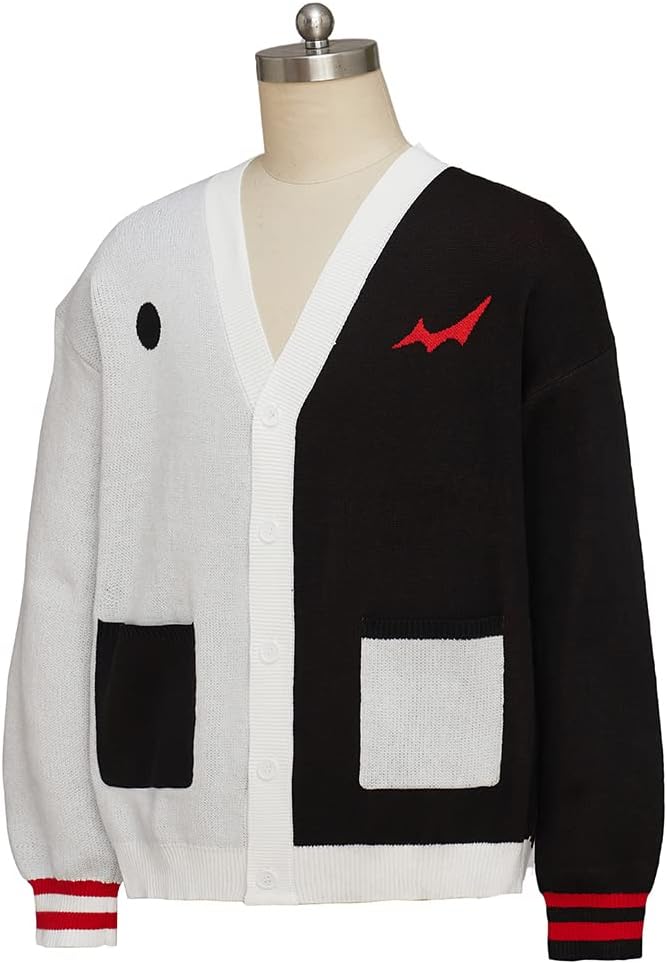 iSHOWcos Black White Cardigan Sweater Unisex Knitted Jacket Warm Coat for Halloween