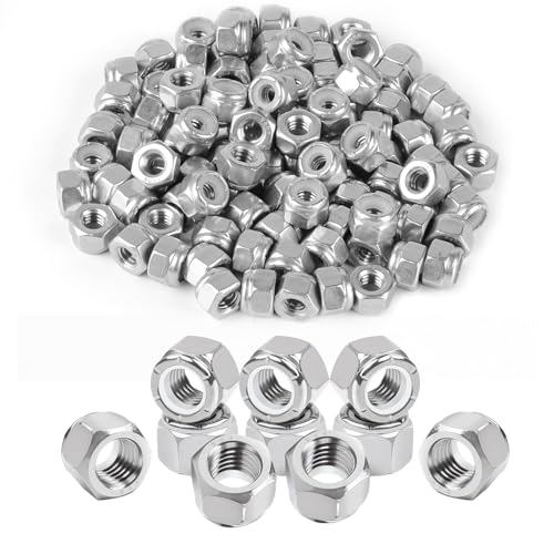 Varhhuxha HHB-030 100Pcs 1/4-20 Inch Nylon Lock Nuts, 304 Stainless Steel Insert Hex Locknuts cover