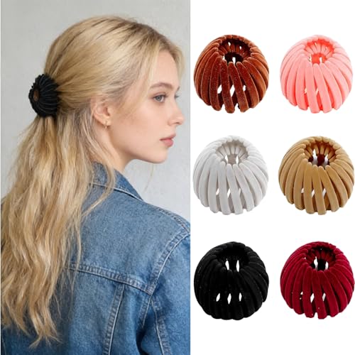 6Pcs Bird Nest Magic Hair Clip for Women - Velvet Bun Maker & Ponytail Popper Non-Slip Hair Accessories Suitable for Thick & Thin Hair