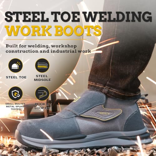 Image of GLANOUDUN Steel Toe Boots for Men, Welding Work Boots with Puncture-Resistant Midsole, High Top Hook and Loop Safety Footwear for Welding Workshop Construction Warehouse Factory