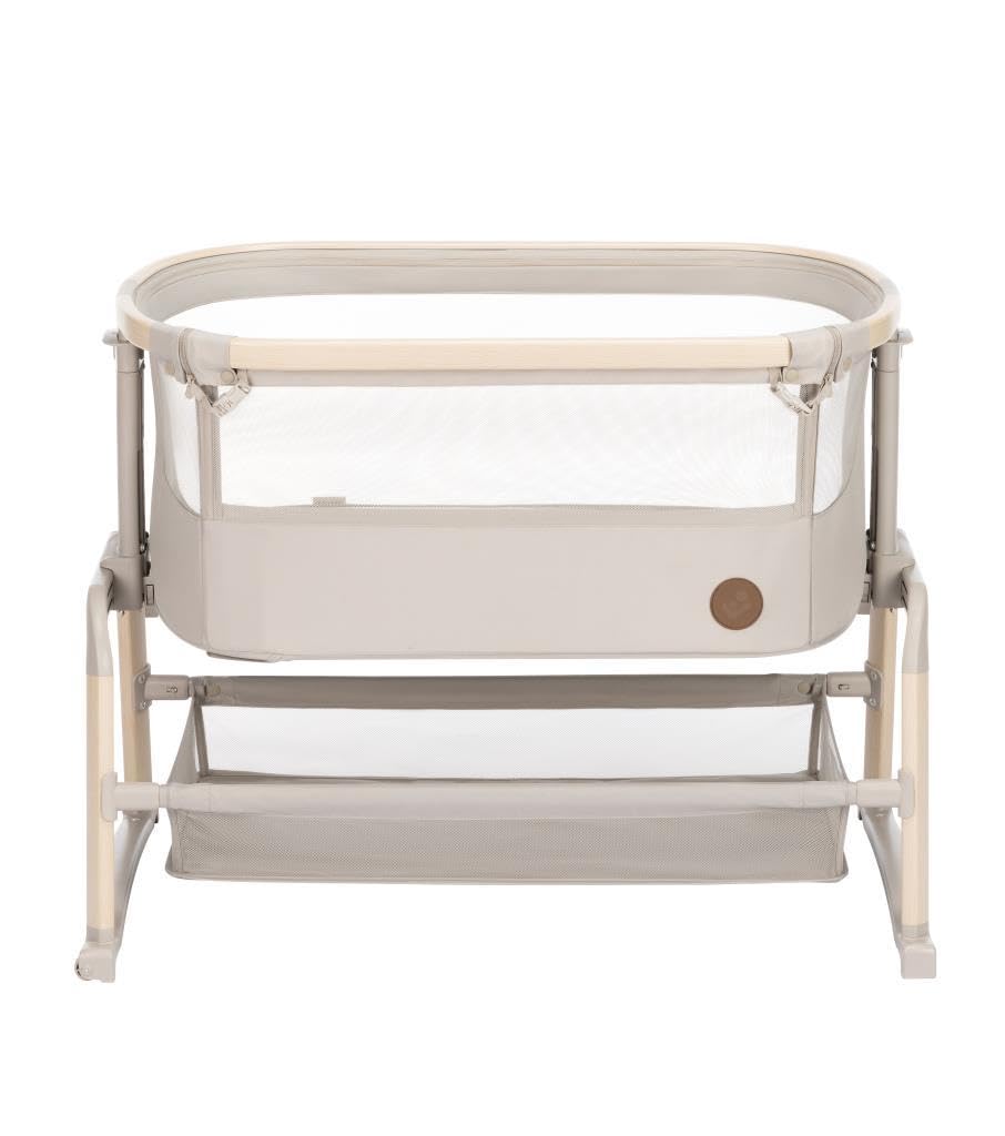 Maxi-Cosi Iora Air Lettino neonato, lettino co-sleeping con materasso imbottito, funzione dondolo, regolabile in altezza, reclinabile,tessuti riciclati ecologici e traspiranti, 0-9 kg, Beige