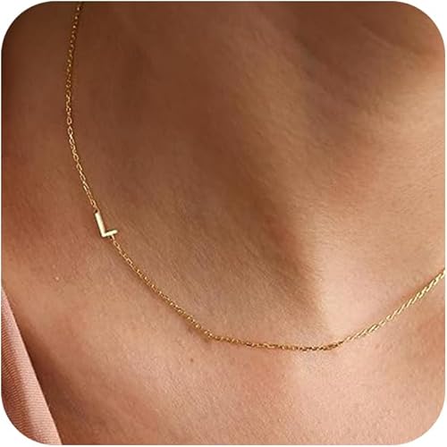 Collares con inicial para mujer, delicado collar de letra dorada de 14 quilates, chapado en oro de 14 quilates, collar con inicial lateral, lindo