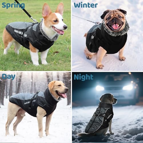 Votoko Sport im Freien Wintermantel Hund, Reflektierender Haustier-Schneeanzug Hundemantel mit Geschirr, Hundemantel Warm mit Windschutz und Wasserdicht, Geeignet für MittelgroßE Hunde (2XL)