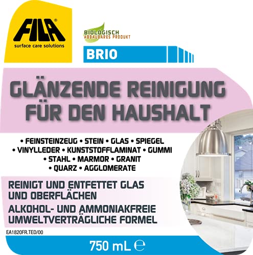 FILA Surface Care Solutions, BRIO, Universal-Schnellreiniger, der Ihre Oberflächen zu Hause zum Glänzen bringt, 750ml