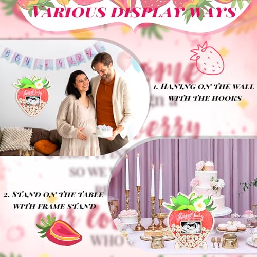 Baby Shower Guest Book Alternatives Strawberry - 63 Pcs Berry Sweet Baby Shower Decorations Guest Book - Strawberry Gender Reveal Decorations with Pen, 60 Wood Slices, Sonogram Photo Frame Keepsake for 60 Guests by JAPDNK - Image 6