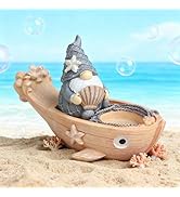Garden Gnomes Statues Sitting on Boat – Outdoor Ocean Beach Decor, Coastal Resin Figurine for Pat...