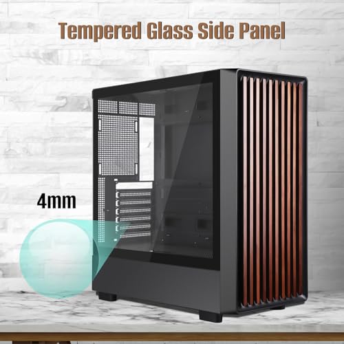 Gabinete para PC Mid Tower con panel lateral de vidrio templado y frente de madera de nogal - Compatible con placas base ATX, Micro-ATX y Mini-ITX - Negro miniatura 2
