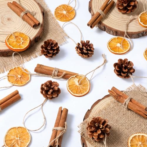 natural boho christmas decor ideas cinnamon sticks pine cones orange slices