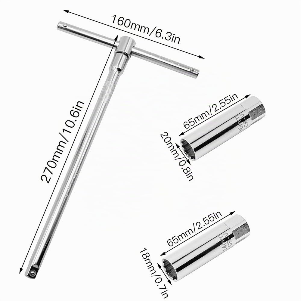 YunBey Universale Impugnatura a T Chiave Candela, 14mm/16mm Chiave a Bussola con Parete Sottile per Strumento di Rimozione della Candela