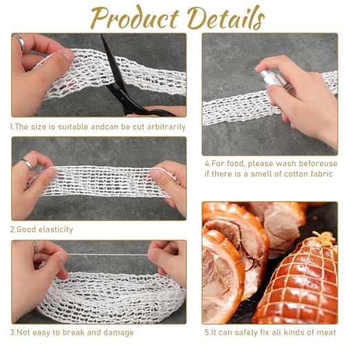 Miniatura 4 de Jeffdad Rollo De Red De Carne De 3.0 M, Malla Elástica Para Carne Elástico De Prensa De Jamón De Pavo Para Carnes Delicatessen Para Cocinar, Envolver Malla, Aves De Corral, Red De Jamón, Carne Ahumada