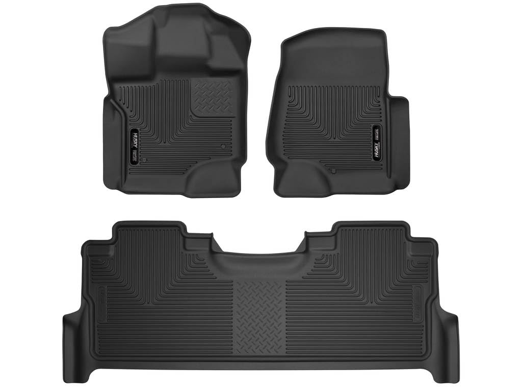 Husky Liners X-act Contour Floor Mats | Fits 2017-2024 Ford F-250/F-350/F-450 Crew Cab w/Underseat Storage | Front & 2nd Row, 3-pc Black - 53388