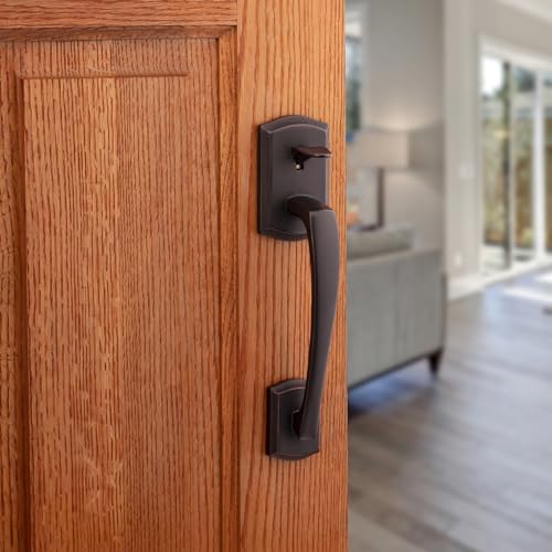 Kwikset Prescott Front Door Handle No Lock, Entry Handleset Exterior with Interior Reversible Handed Lever, Non-Locking, Venetian Bronze, Deadbolt Not Included, with Microban Protection - Image 3