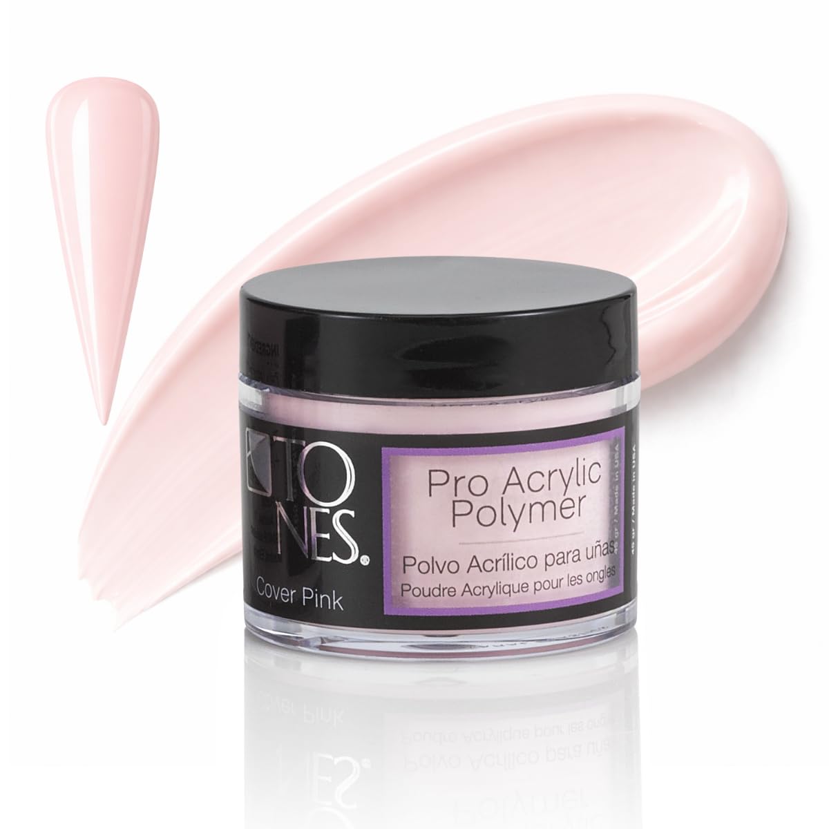 Tones Pro Acrylic Nail Powder, Cover Pink (Soft Nude Pink), (1.5 Fl Oz) - Long-Lasting & Non-Yellowing Polymer for Salon Quality Nail Extensions & 3D Art