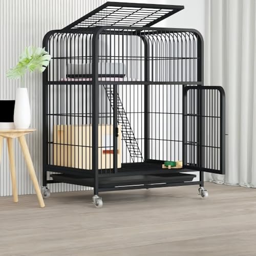 豪華 大型 猫用ケージ 2段・3段 ペットケージ (黒, 高さ100cm 幅55cm 長さ78cm 大型2階)