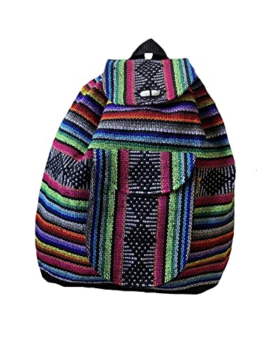 BLACK MULTICOLOR, UNISEX, LARGE, BACKPACK, WOVEN, CANVAS, DRAWSTRING, BEACH BAG