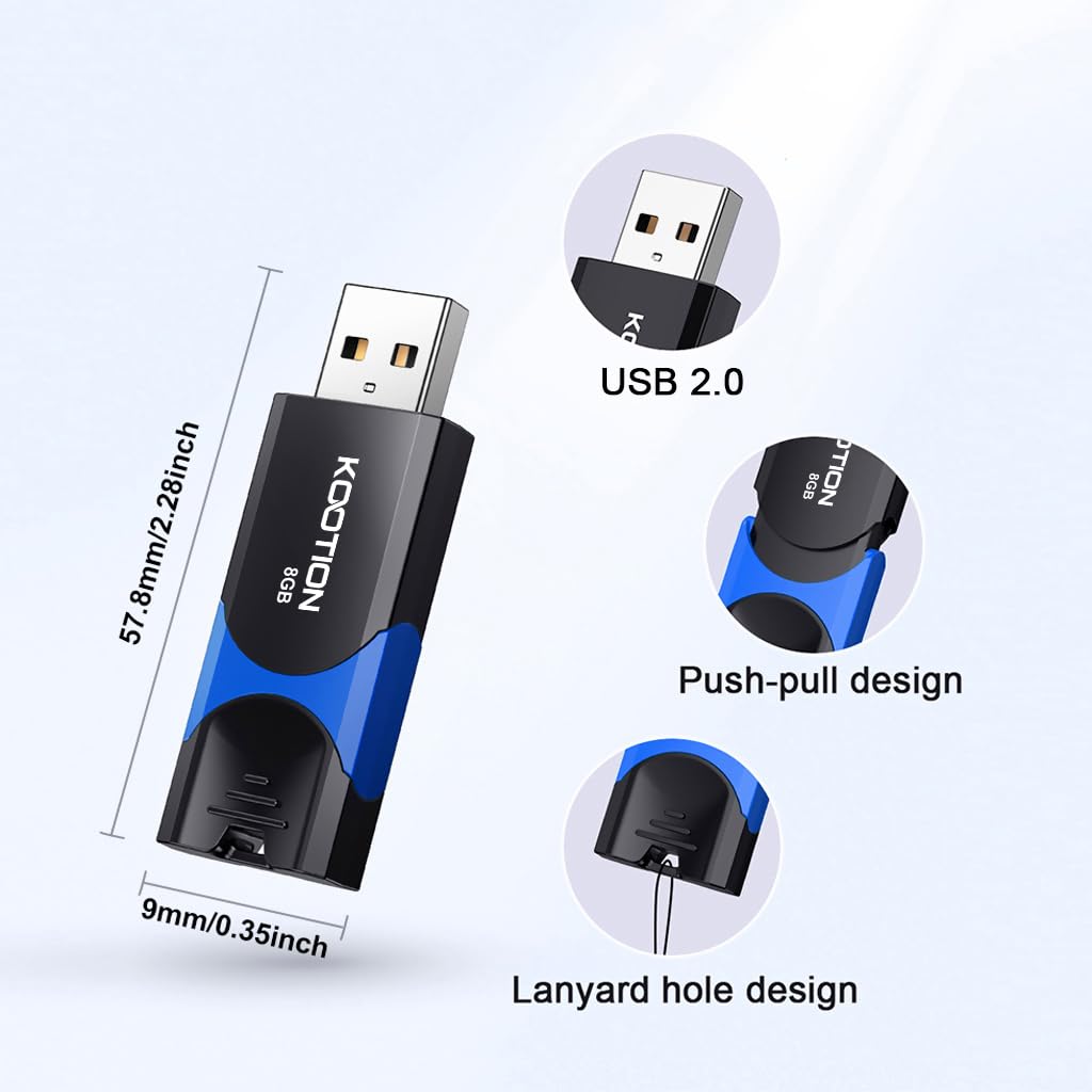 8 GB USB 2.0 Stick 2-Pack, KOOTION USB Memory Flash Drive USB 2.0 Stick 8 GB Thumb Drive USB Drive with LED Indicator for Data Storage Jump Drive (2Pack Mixcolor) — view 3