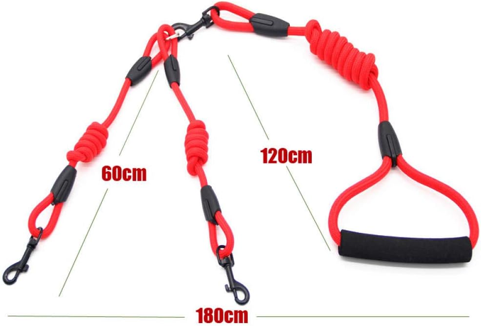 Double Dog Leash Red Dogs Double Rope Nylon Walk 2 Two Dogs Leash Coupler Double Twin Lead Walking Leash XL