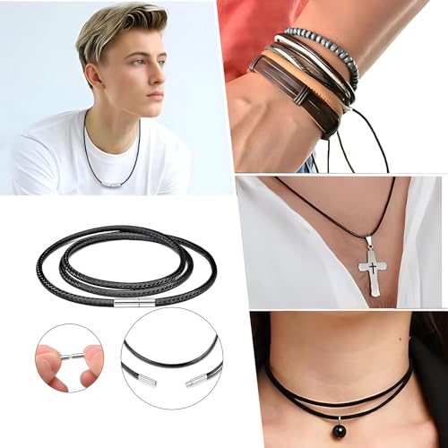 SpetngSake 51cm Lederkette mit Verschluss,Schwarz Kautschuk Halsband mit Edelstahl Verschluss,3MM Lederkette Herren und Damen,Kette Herren Leder halskette leder,für Frauen,Männer,Jungen,Mädchen
