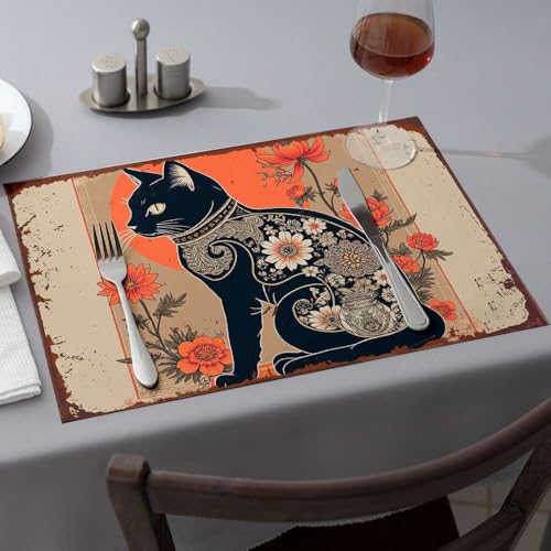 Set de table chat noir et fleurs complexes : lot de 4 pour une table chaleureuse - 2