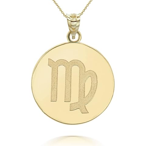 Personalized Name 10k Yellow Gold Zodiac Sign Horoscope Constellation Round Disc Necklace - Choice of Chain Length