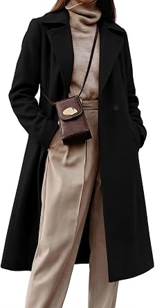 IDEALSANXUN Long Wool Coats for Women Double Breasted Vintage Fall Winter Pea Coat Jackets