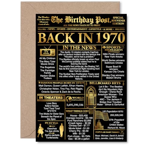 Stuff4 Gold 56th Birthday Card for Men Women - Black & Golden Newspaper Back in 1970 - Happy 56 Birthday Cards for Colleague Mom Neighbor Grandma Daughter Husband, A5 Bday Greeting Cards