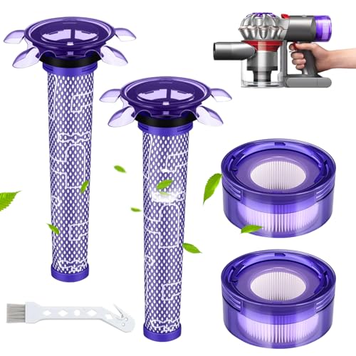 Gykutix Filtro para Dyson V8, Filtro Aspiradora para Dyson V8, Absolute Animal Motorhead, Filtro de Repuesto, 2 Prefiltros + 2 Postfiltros Hepa + 1 Cepillo de Limpieza, 965661 05、967478 05