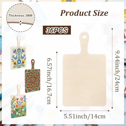 36 Unidades de Tabla de Cortar Artesanal en Madera Sin Acabar con Mango, Tabla Rectangular Miniatura de 24 x 14 x 0.3 cm para Manualidades, Decoración de Cocina y Proyectos DIY miniatura 2