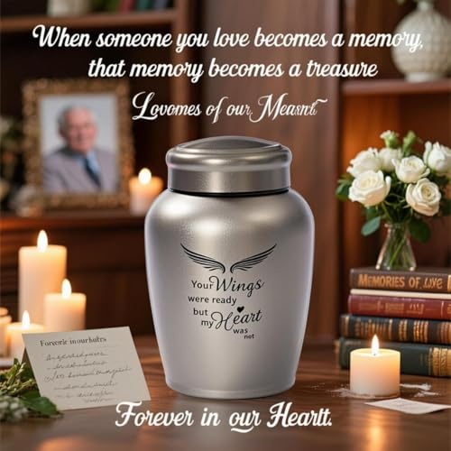 Image of Large Cremation Urns for Ashes Adult Male /Female | Unique Urns for Human Ashes Upto 180LBS With Angel Wings for Men Women,Decorative Funeral Urns - Memorial Urn