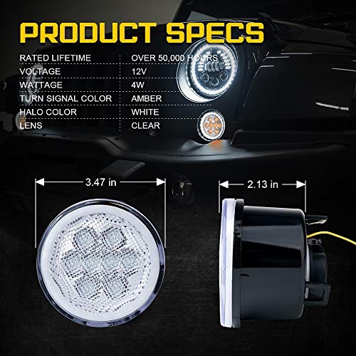 Image of Clear Lens Turn Signals Lights w /DRL Halo Compatible with 2007-2018 Jeep JK | Ultra-Bright LED, Parking Lights, ABS Plastic Shell, Waterproof, Plug N Play, Amber