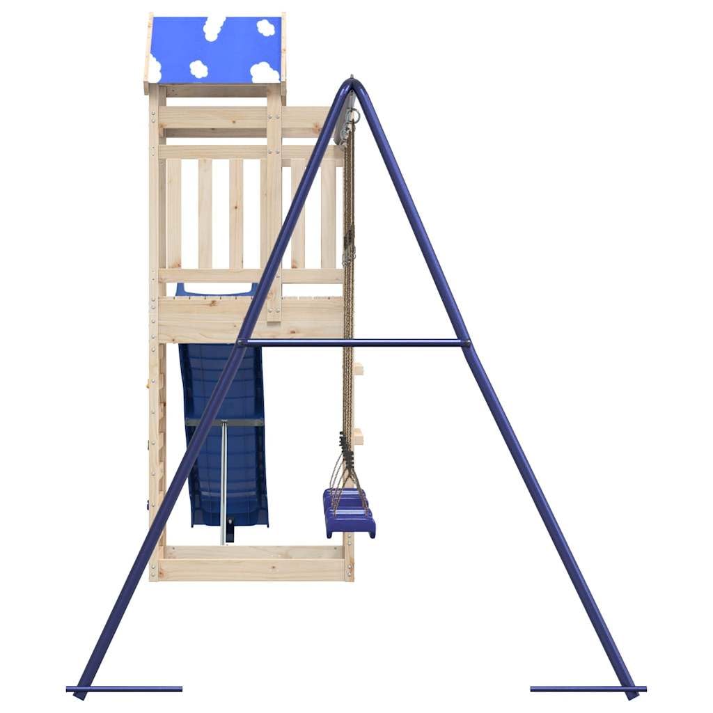 Torre da gioco in legno di pino massiccio con scivolo ondulato, doppia altalena, sabbiera e tetto a nuvola, piattaforma da 118 cm, giocattolo da giardino per giardino, cortile e terrazza