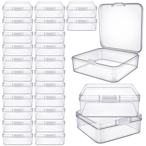 Image of 24 Pieces Transparent Plastic Jewerly Display Cases, Small Organizer Box for Bead, Crafts, Ear Plugs, Eye Lash, Perler (2.12 x 2.12 x 0.78 Inch)