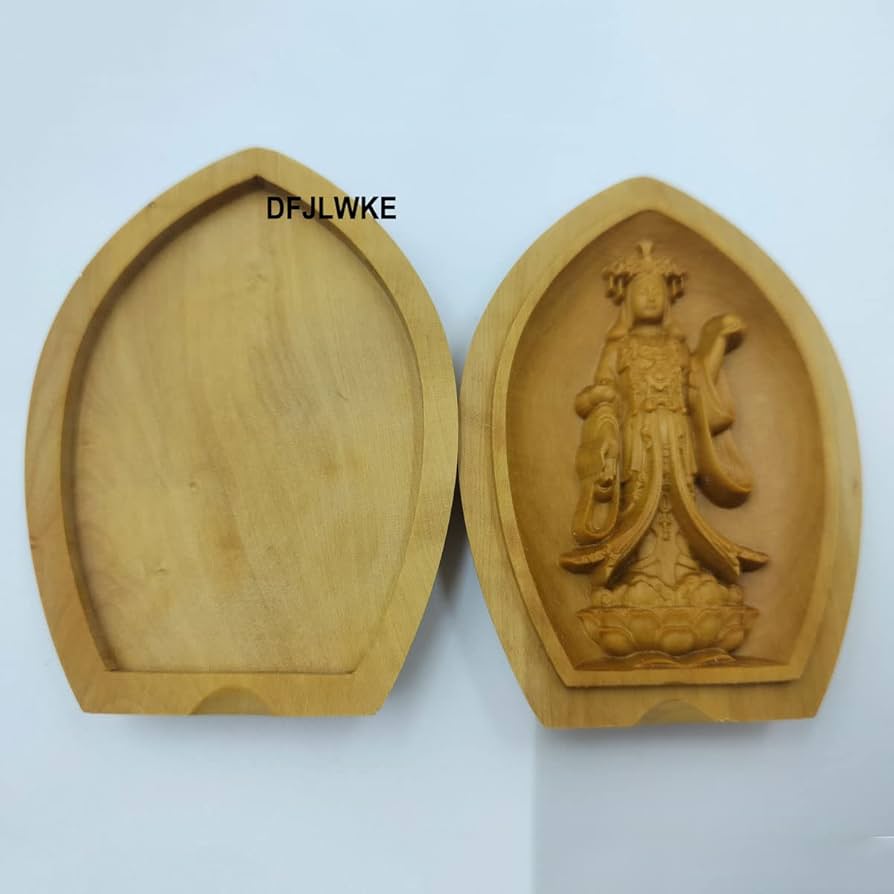 Amazon｜木彫りの仏像【吉祥天立像】 柘植 ツゲ (蓮華形香合仏