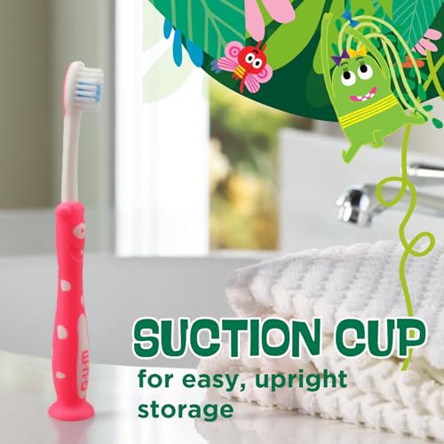 Image of GUM Monsterz Kids Toothbrush for Children & Toddlers, Soft Bristles with Suction Cup Base, Ages 2+, 1 Count (Pack of 6)