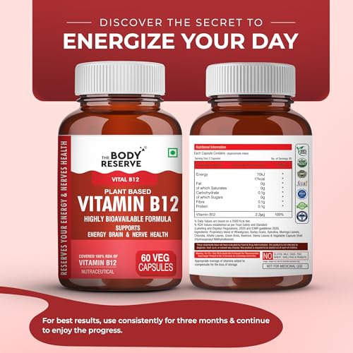 Image of The Body Reserve Plant Based Vitamin B12 Supplement For Men & Women 60 Capsules Organic Vitamin B12 For Nerve And Brain Health Vegan Capsules, Daily One 60 Days Pack
