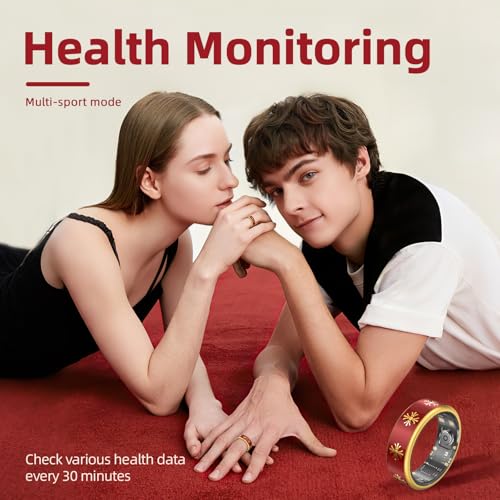Image of Smart Ring for Women & Men, Fitness Tracker Ring with Sleep Monitoring, Heart Rate & Blood Oxygen Tracking, IP68 Waterproof, Bluetooth Health Ring, No Subscription (Red, 7)